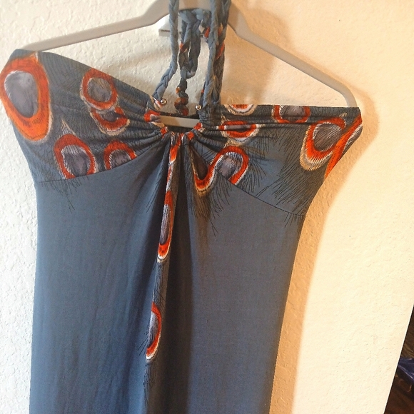 💥Maxi Grey Sun Dress soft with peacock design. - Picture 3 of 8